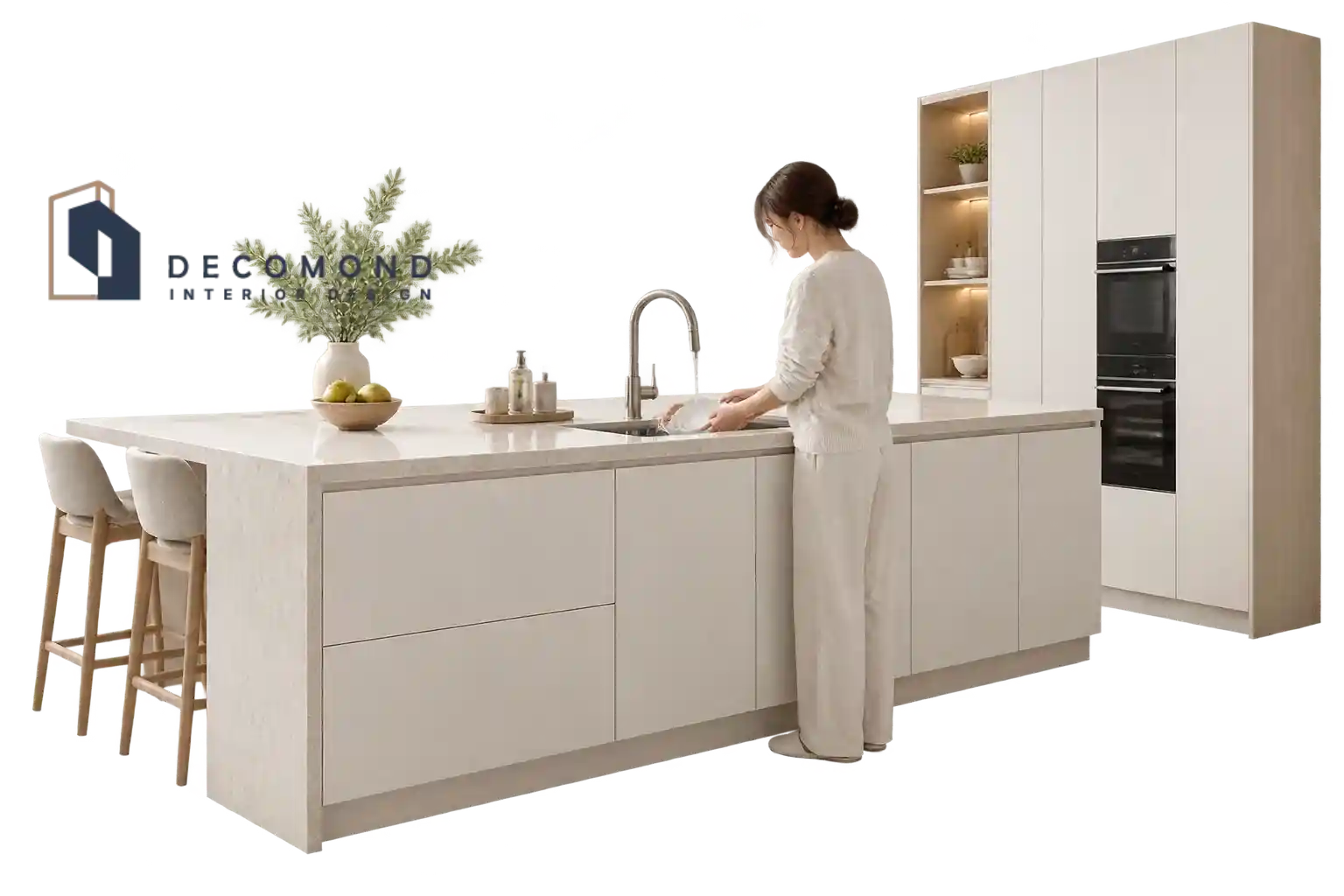 در این عکس سینک ظرفشویی داخل جزیره کار شده است