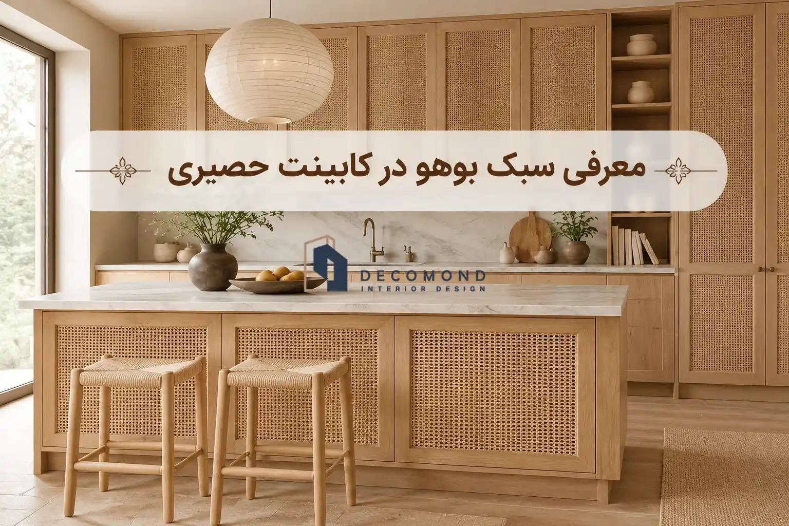 جادوی حصیر در آشپزخانه؛ سبک بوهو و اصالت در کابینت حصیری
